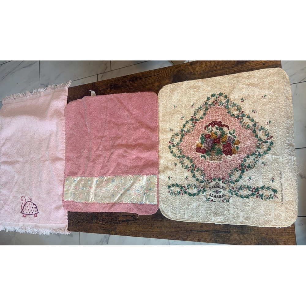 VTG Cannon Hand Towels Lot 3 Mismatched Pink Floral Cottagecore USA Coquette